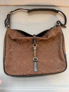 Coach Brown Signature Hobo with Black Trim and Gold Hardware